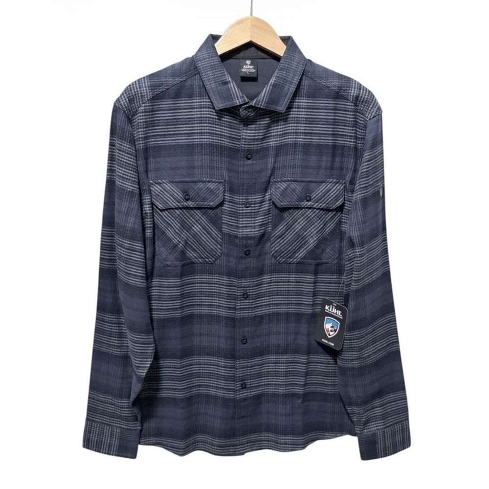 NWT KUHL RYDR Flannel Shirt Men Large Blue Lagoon Plaid Heavyweight Outdoor